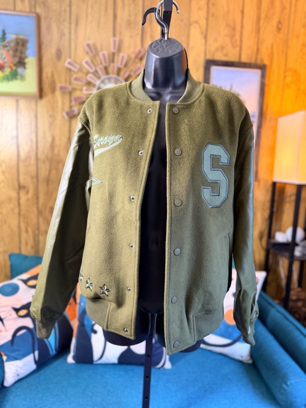 SER.O.YA Malcolm Varsity Bomber Jacket with Leather Sleeves NWOT - Picture 10 of 16